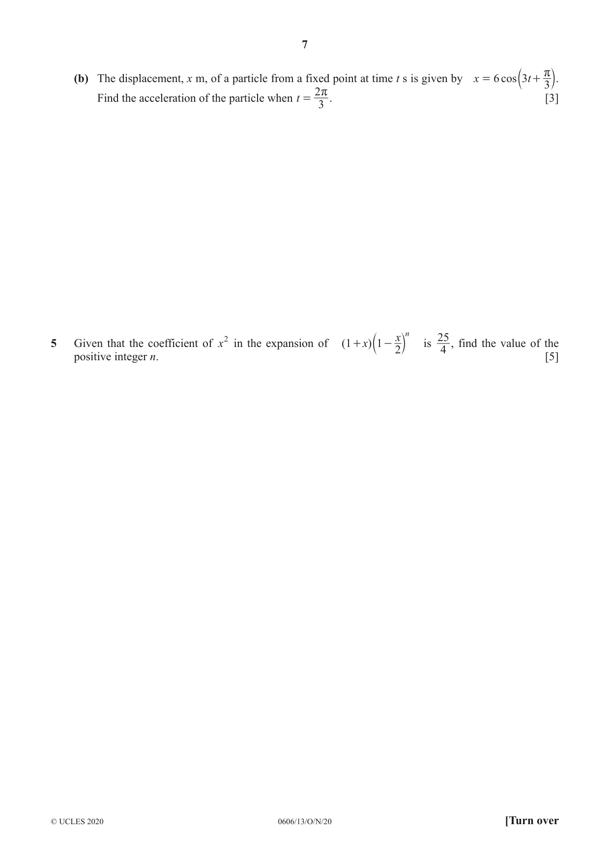Cambridge IGCSE Mathematics - Additional 0606 2020 Oct/Nov Paper 1 · Variant 3 question paper, page 7 of 16