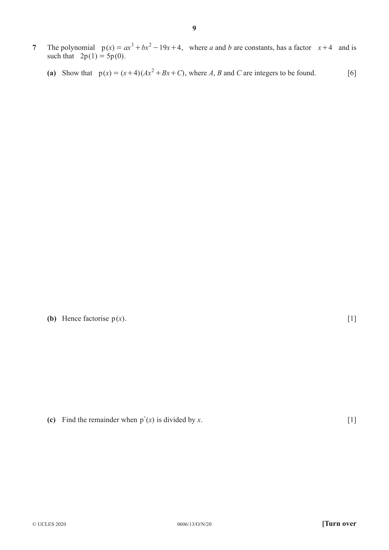 Cambridge IGCSE Mathematics - Additional 0606 2020 Oct/Nov Paper 1 · Variant 3 question paper, page 9 of 16