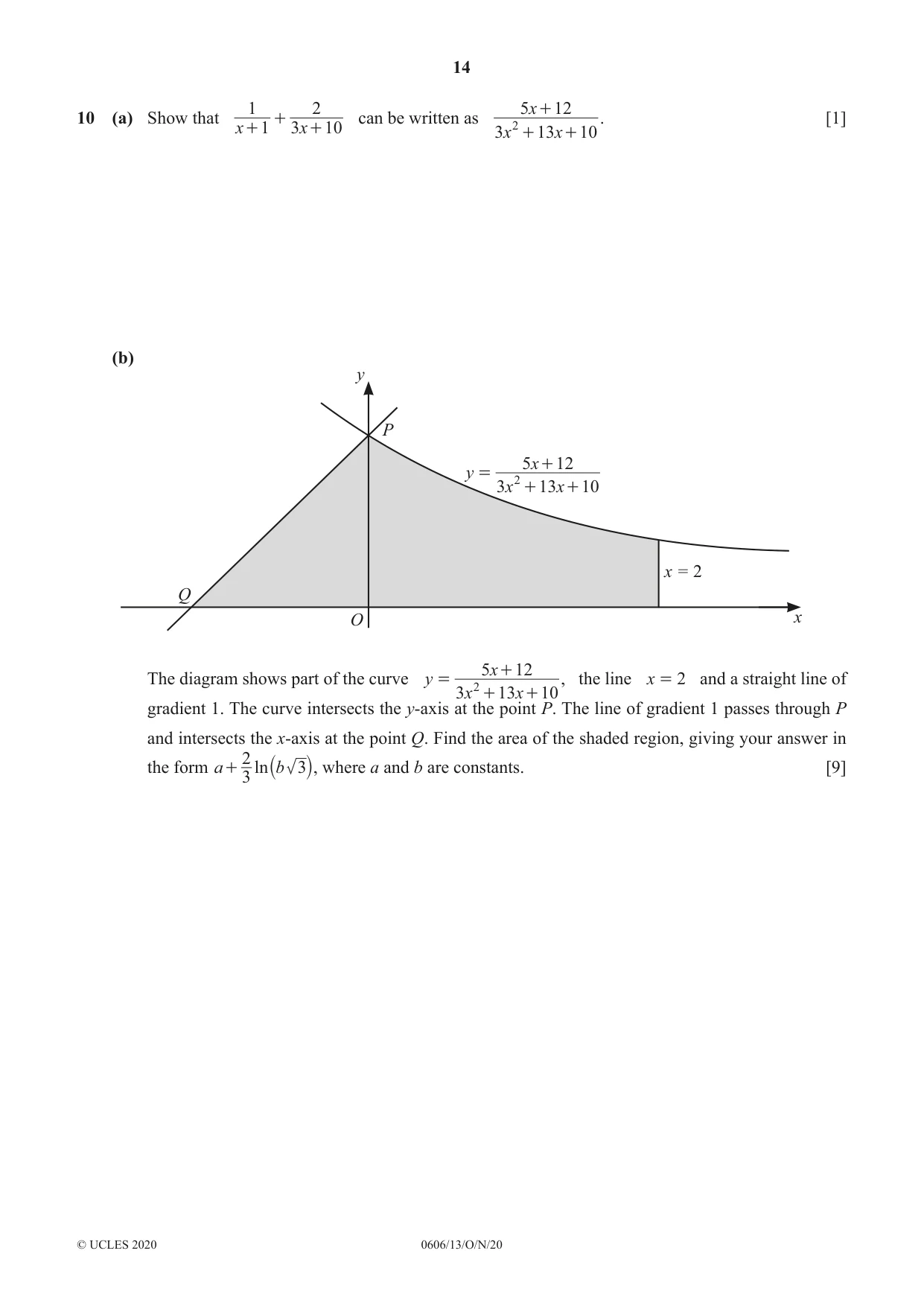 Cambridge IGCSE Mathematics - Additional 0606 2020 Oct/Nov Paper 1 · Variant 3 question paper, page 14 of 16
