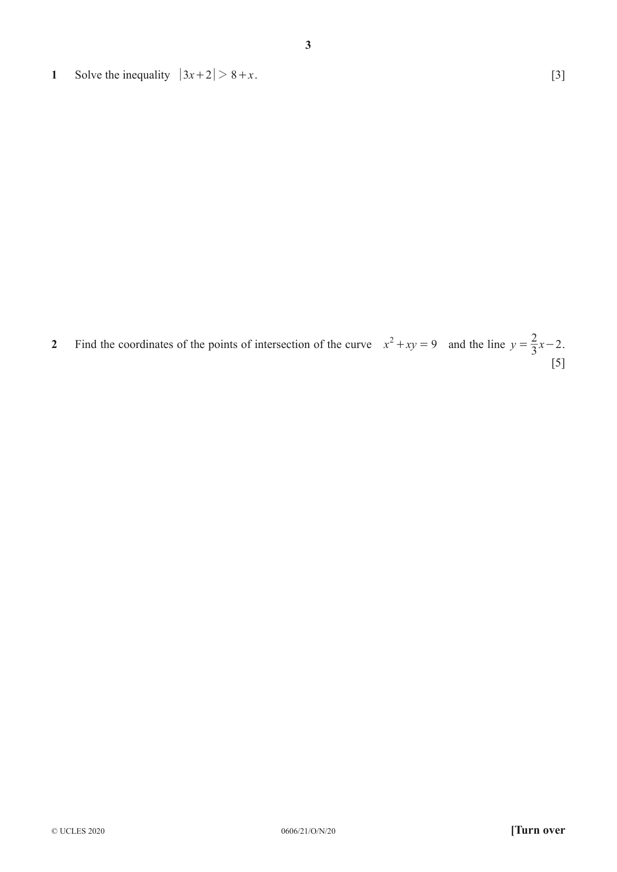 Cambridge IGCSE Mathematics - Additional 0606 2020 Oct/Nov Paper 2 · Variant 1 question paper, page 3 of 16