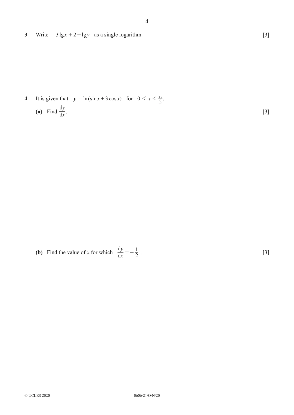 Cambridge IGCSE Mathematics - Additional 0606 2020 Oct/Nov Paper 2 · Variant 1 question paper, page 4 of 16