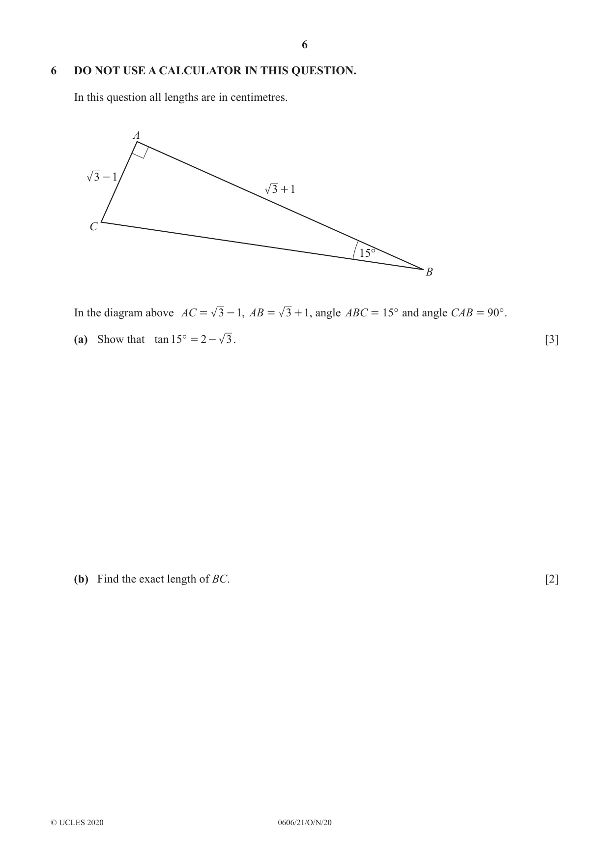 Cambridge IGCSE Mathematics - Additional 0606 2020 Oct/Nov Paper 2 · Variant 1 question paper, page 6 of 16