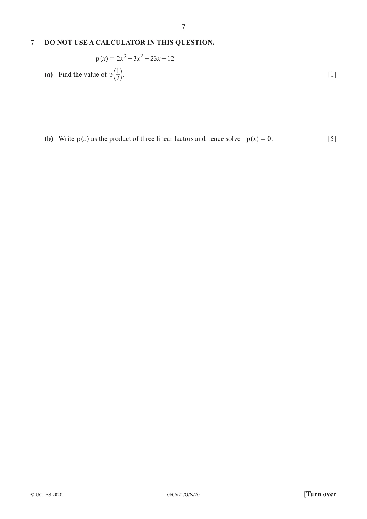 Cambridge IGCSE Mathematics - Additional 0606 2020 Oct/Nov Paper 2 · Variant 1 question paper, page 7 of 16