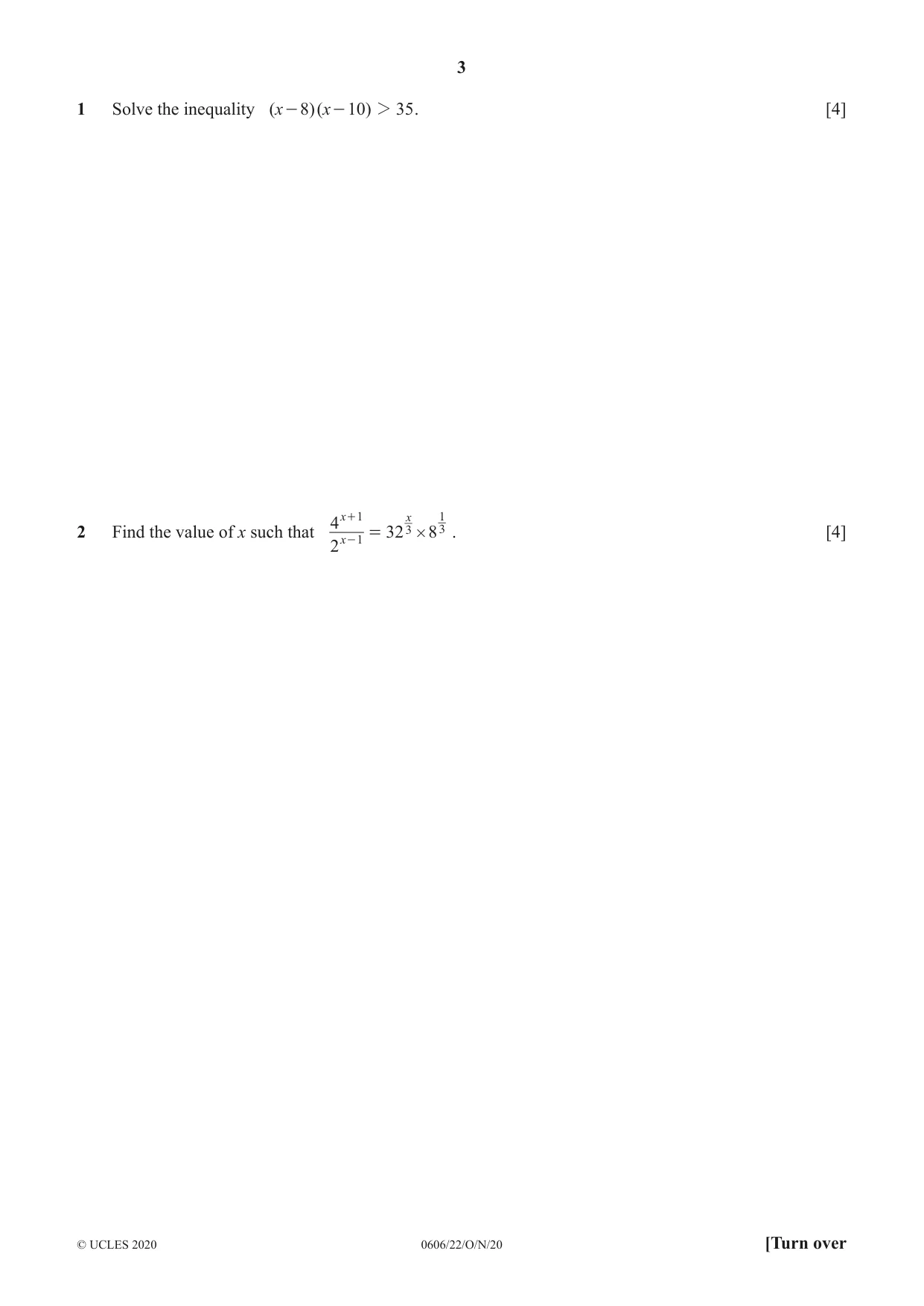 Cambridge IGCSE Mathematics - Additional 0606 2020 Oct/Nov Paper 2 · Variant 2 question paper, page 3 of 16