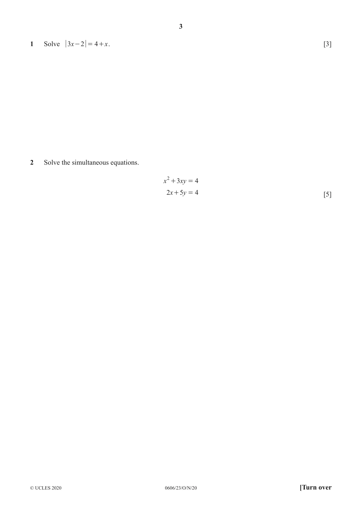Cambridge IGCSE Mathematics - Additional 0606 2020 Oct/Nov Paper 2 · Variant 3 question paper, page 3 of 16