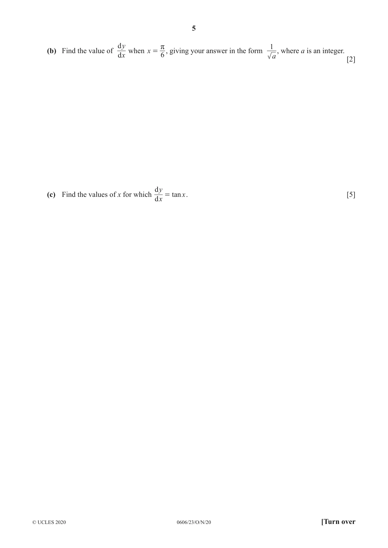 Cambridge IGCSE Mathematics - Additional 0606 2020 Oct/Nov Paper 2 · Variant 3 question paper, page 5 of 16