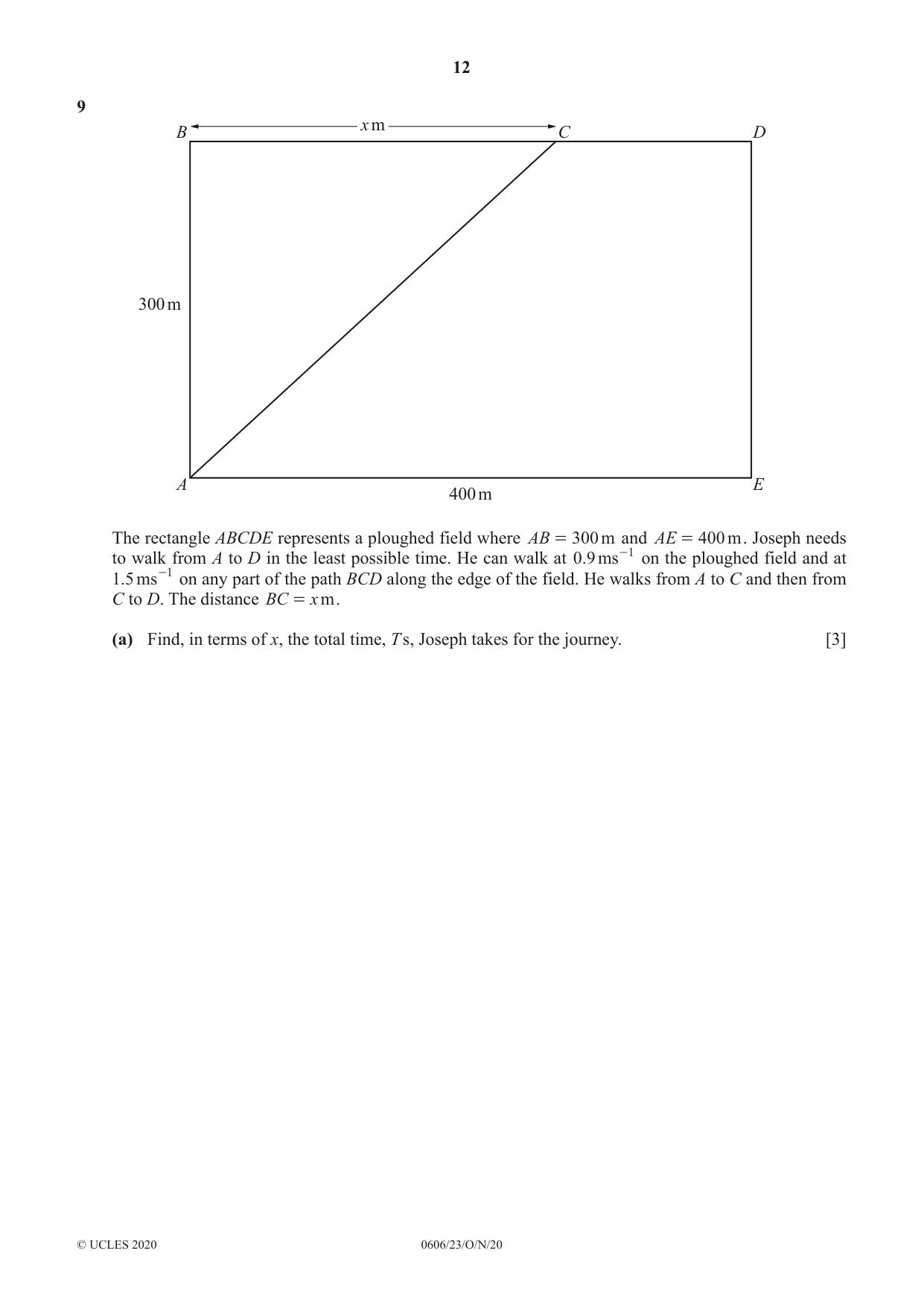 Cambridge IGCSE Mathematics - Additional 0606 2020 Oct/Nov Paper 2 · Variant 3 question paper, page 12 of 16
