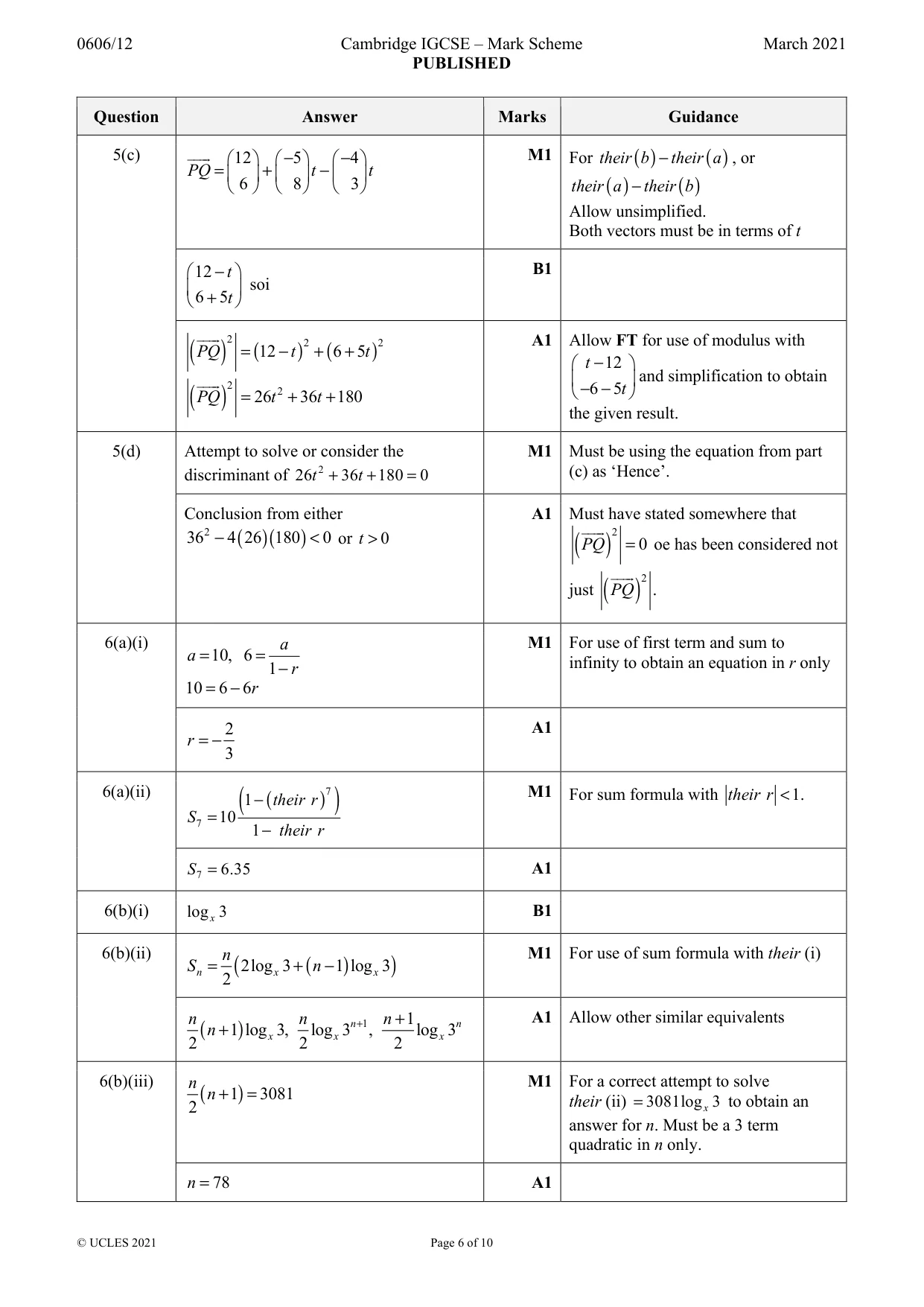 Mark scheme, page 6 of 10