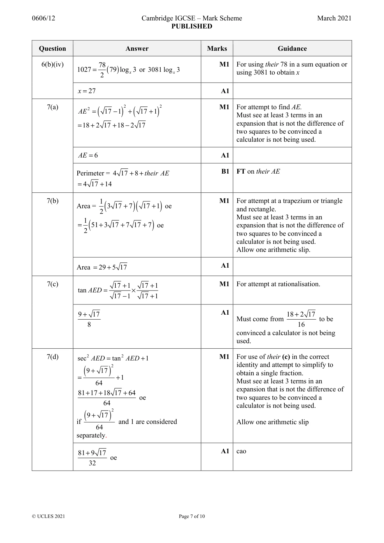 Mark scheme, page 7 of 10