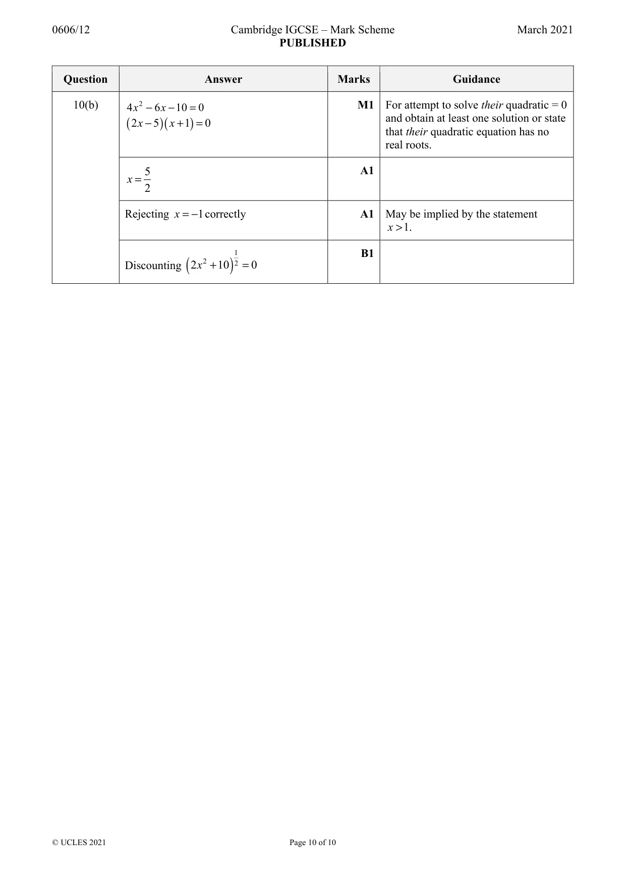 Mark scheme, page 10 of 10