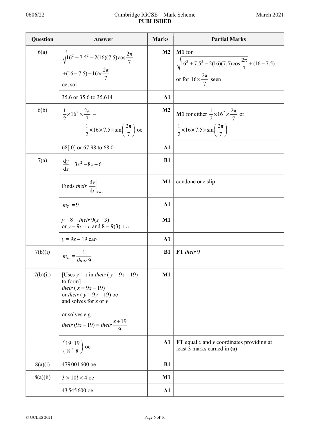 Mark scheme, page 6 of 10