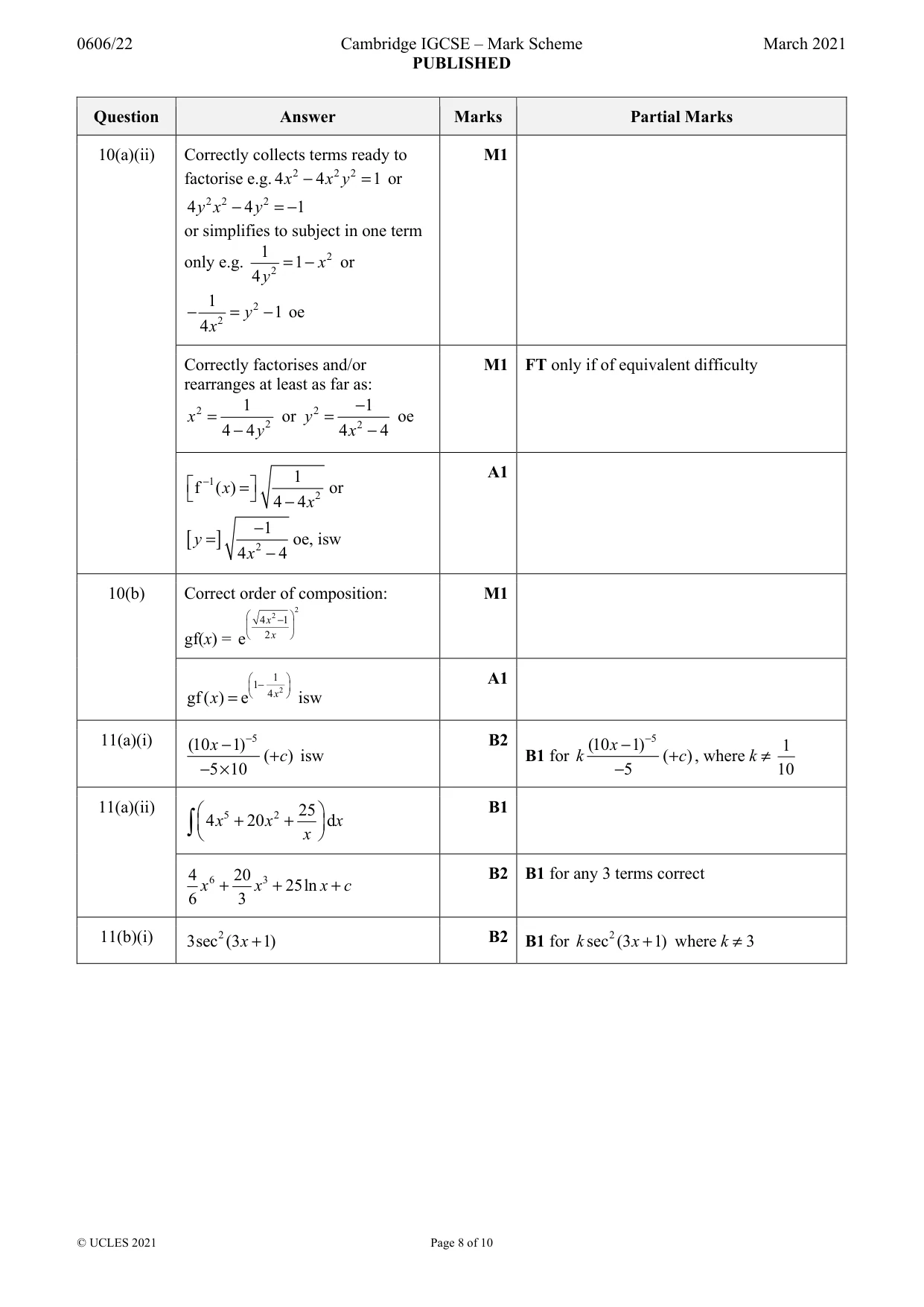 Mark scheme, page 8 of 10