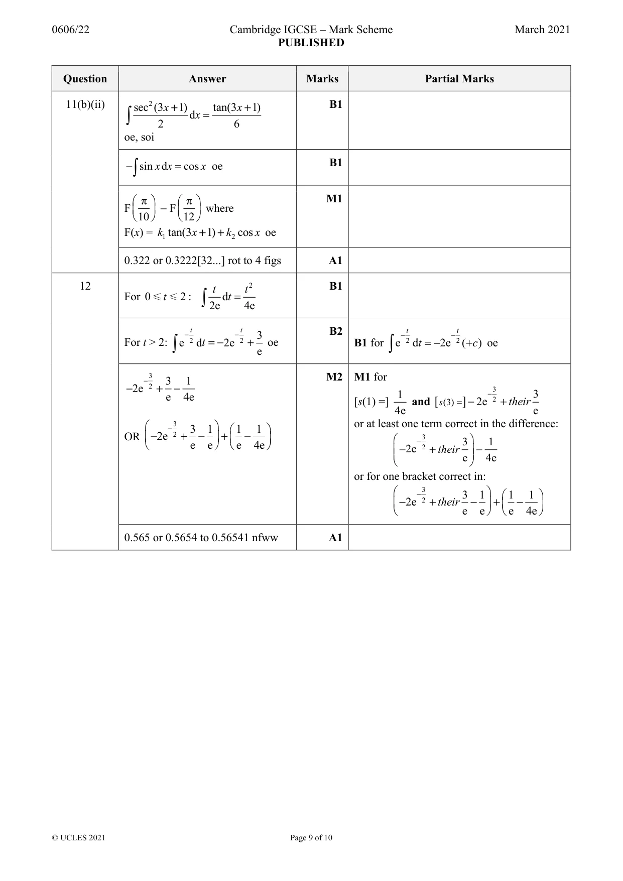 Mark scheme, page 9 of 10