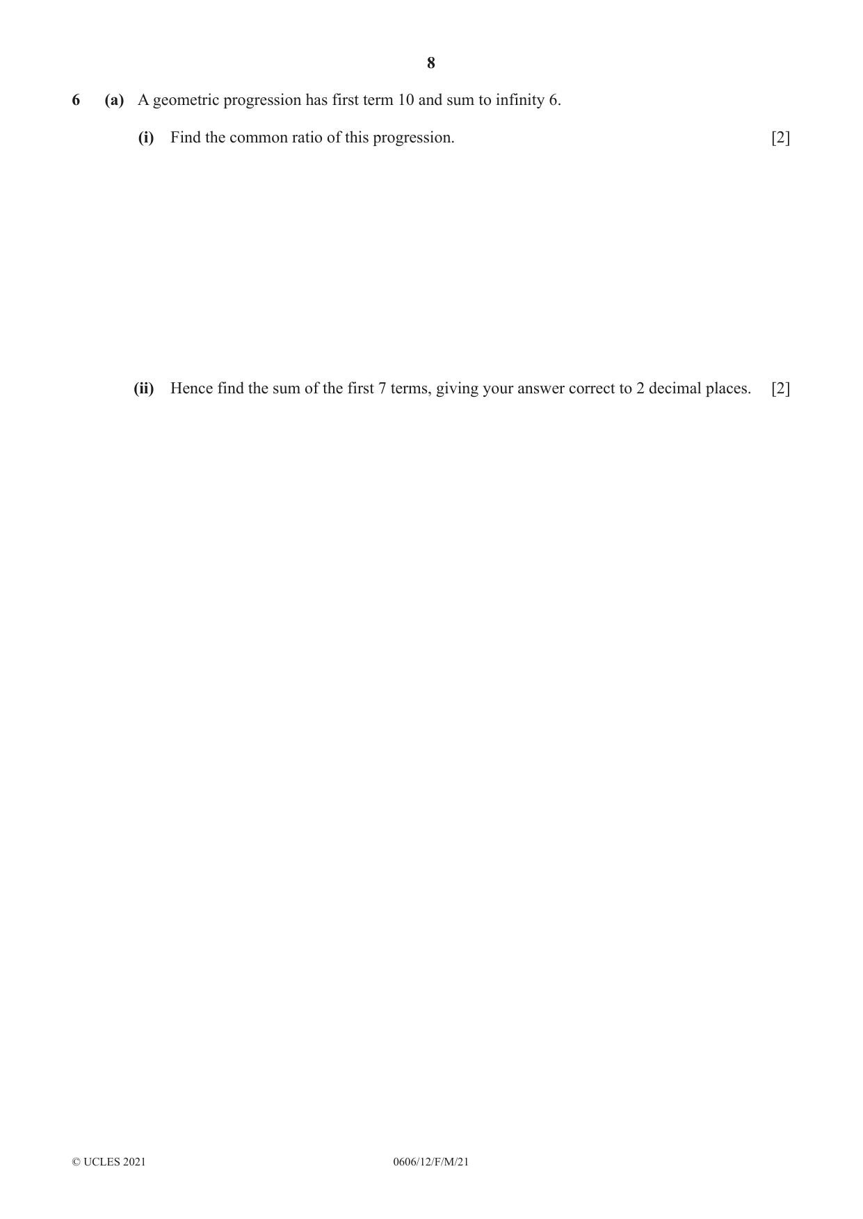 Cambridge IGCSE Mathematics - Additional 0606 2021 Feb/March Paper 1 · Variant 2 question paper, page 8 of 16