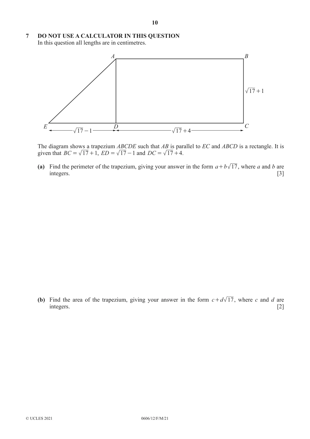 Cambridge IGCSE Mathematics - Additional 0606 2021 Feb/March Paper 1 · Variant 2 question paper, page 10 of 16