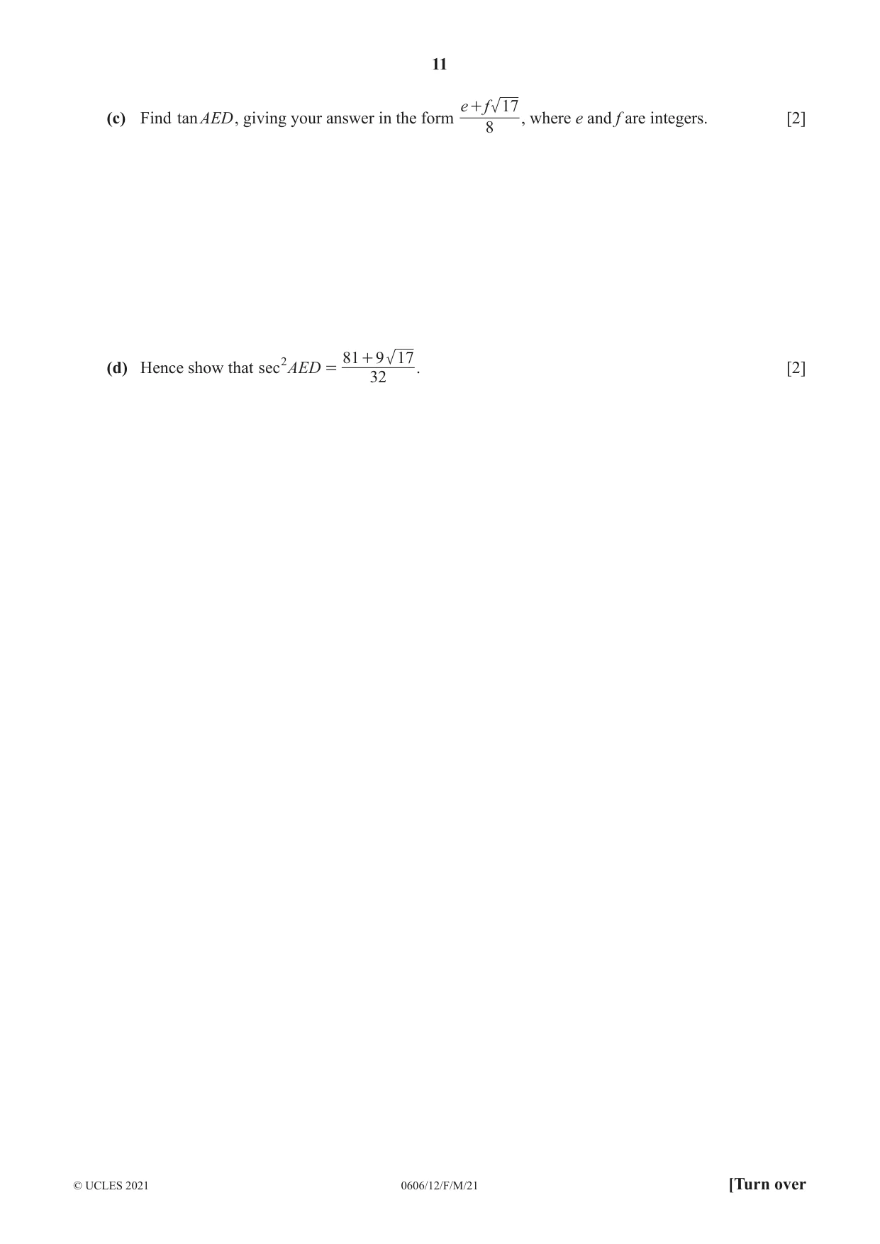 Cambridge IGCSE Mathematics - Additional 0606 2021 Feb/March Paper 1 · Variant 2 question paper, page 11 of 16