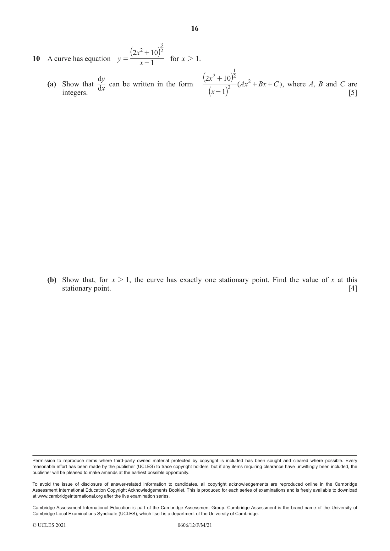 Cambridge IGCSE Mathematics - Additional 0606 2021 Feb/March Paper 1 · Variant 2 question paper, page 16 of 16