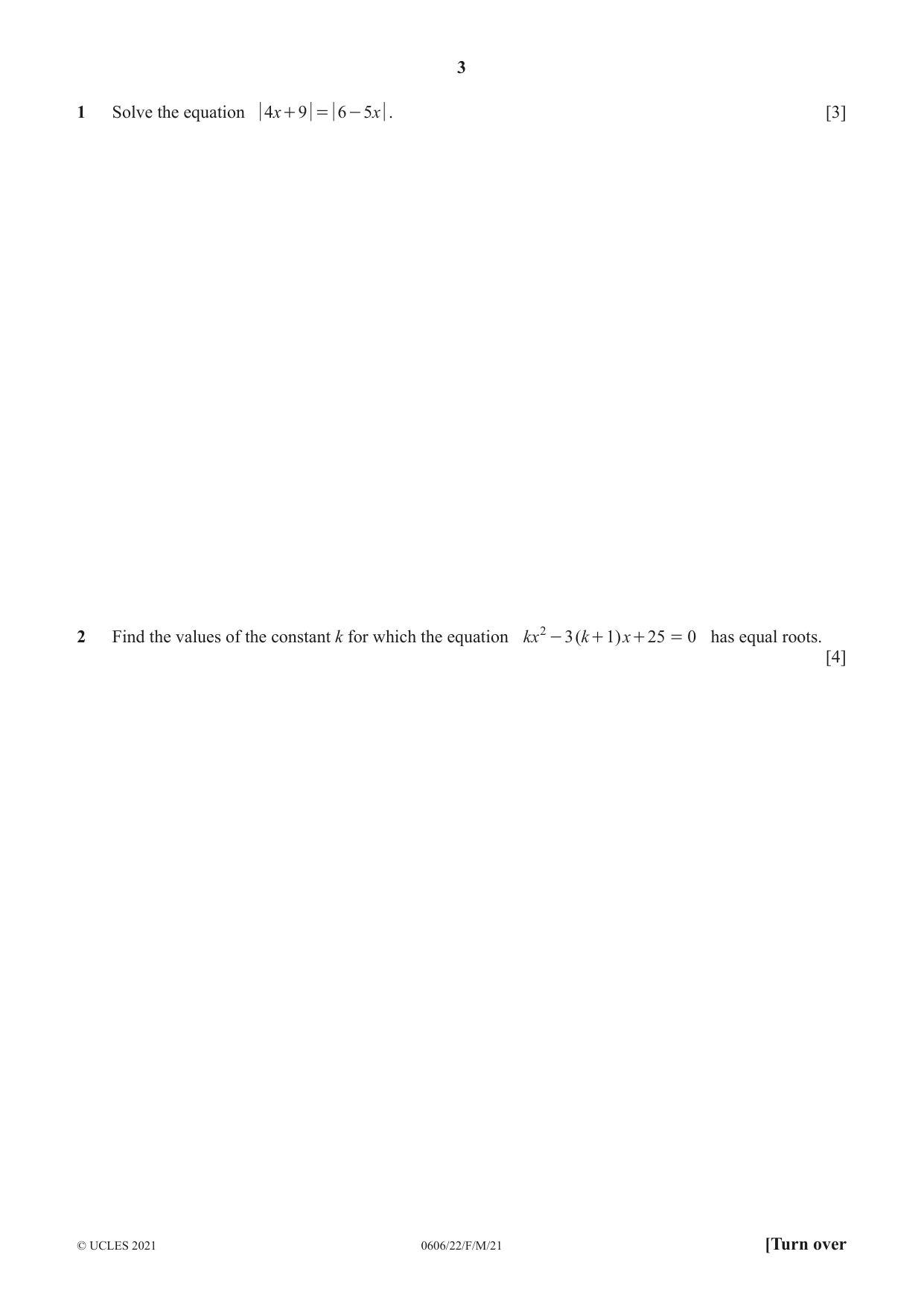 Cambridge IGCSE Mathematics - Additional 0606 2021 Feb/March Paper 2 · Variant 2 question paper, page 3 of 16