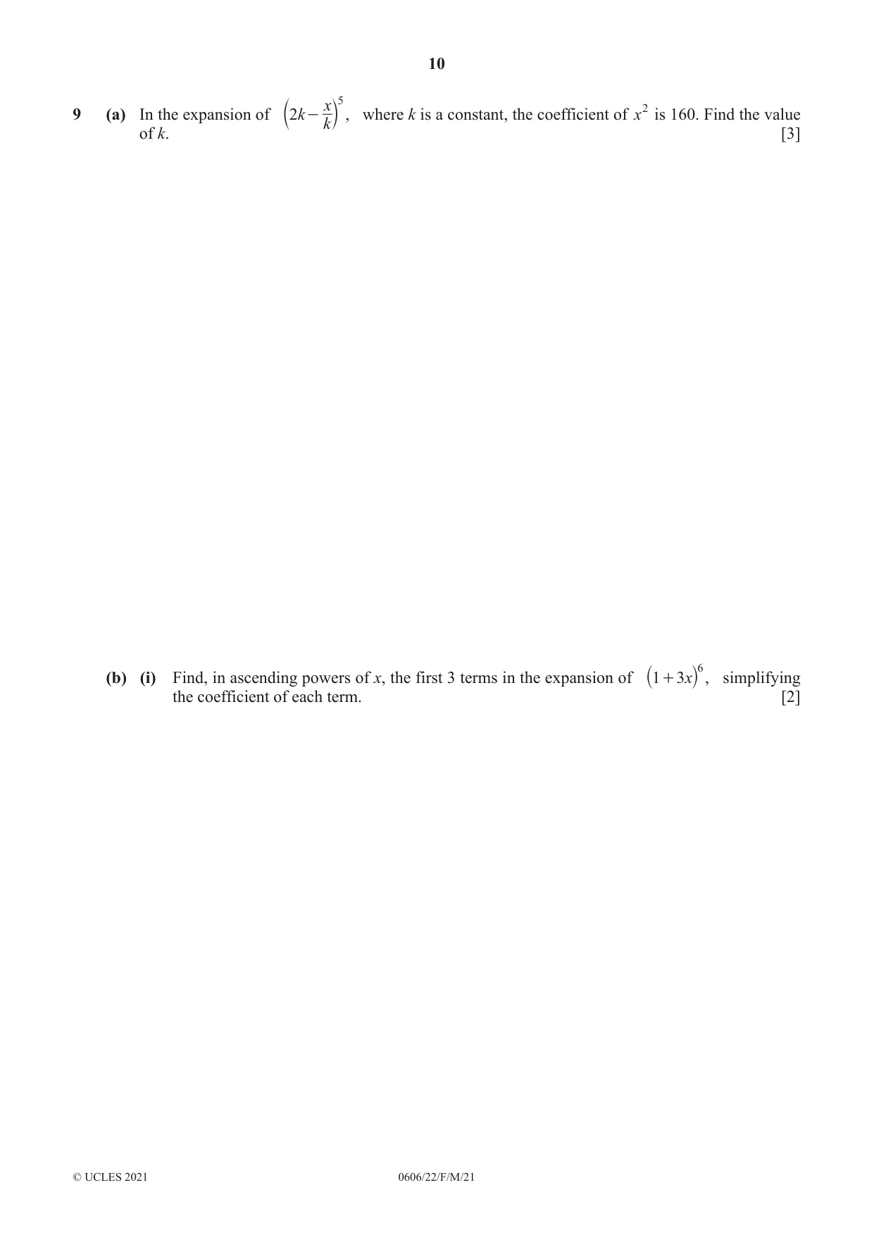 Cambridge IGCSE Mathematics - Additional 0606 2021 Feb/March Paper 2 · Variant 2 question paper, page 10 of 16