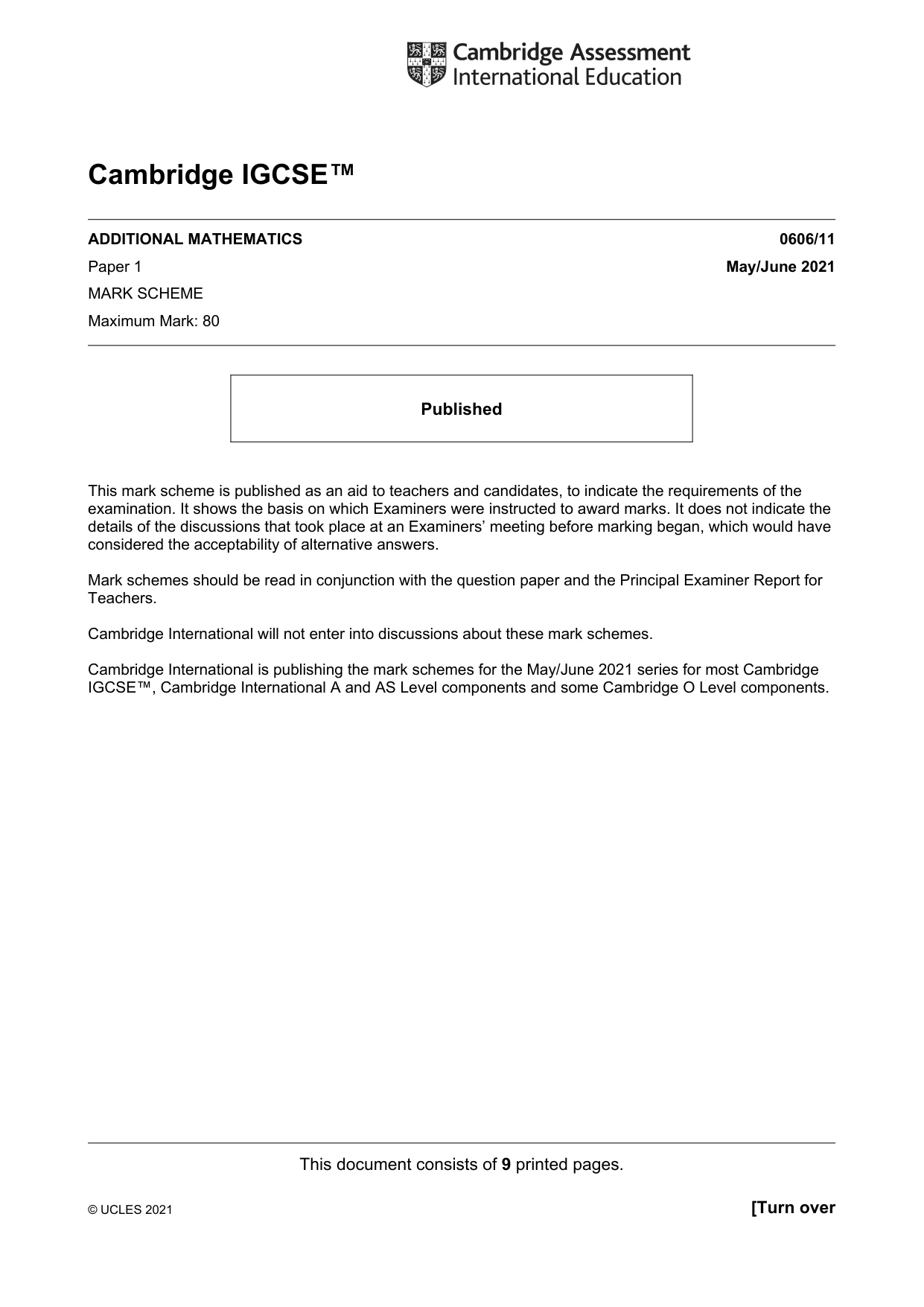 Mark scheme, page 1 of 9