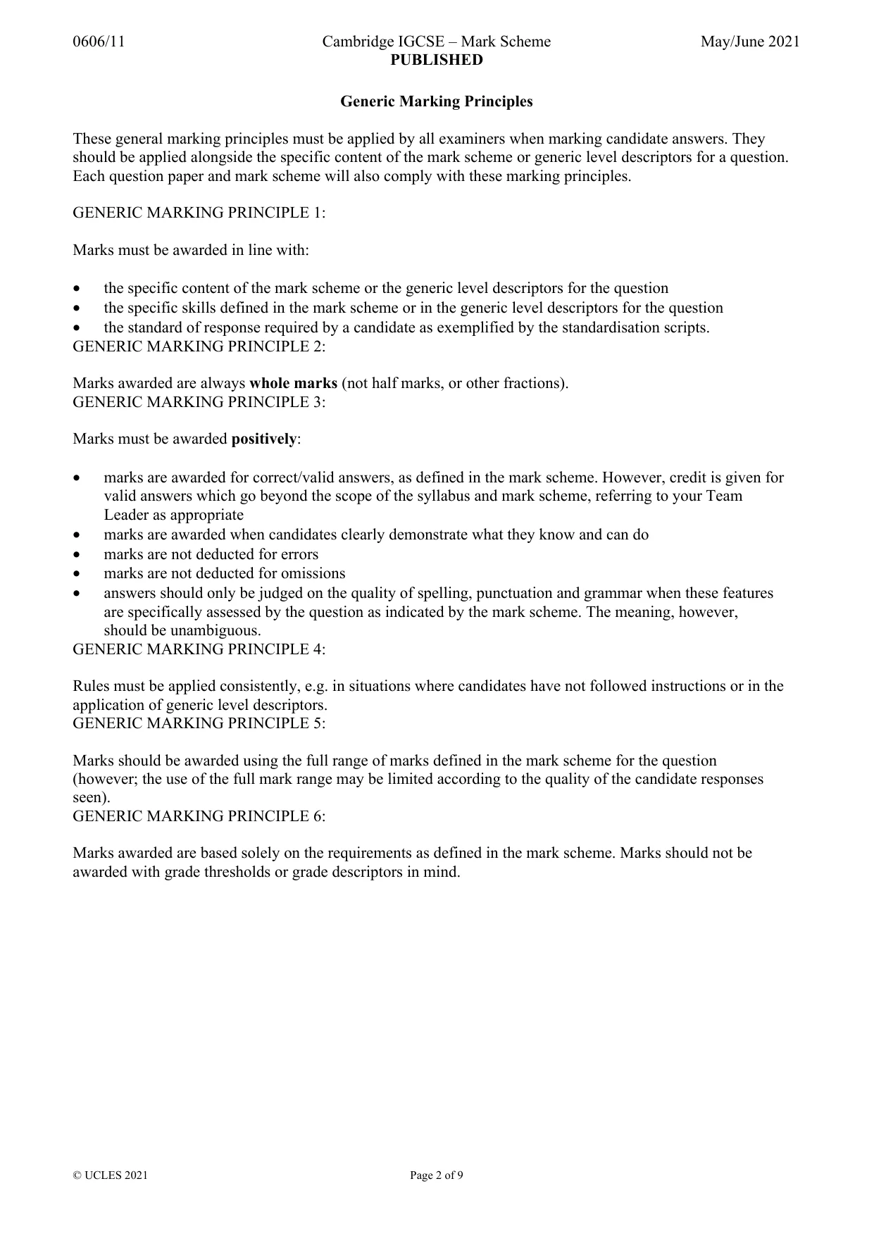 Mark scheme, page 2 of 9