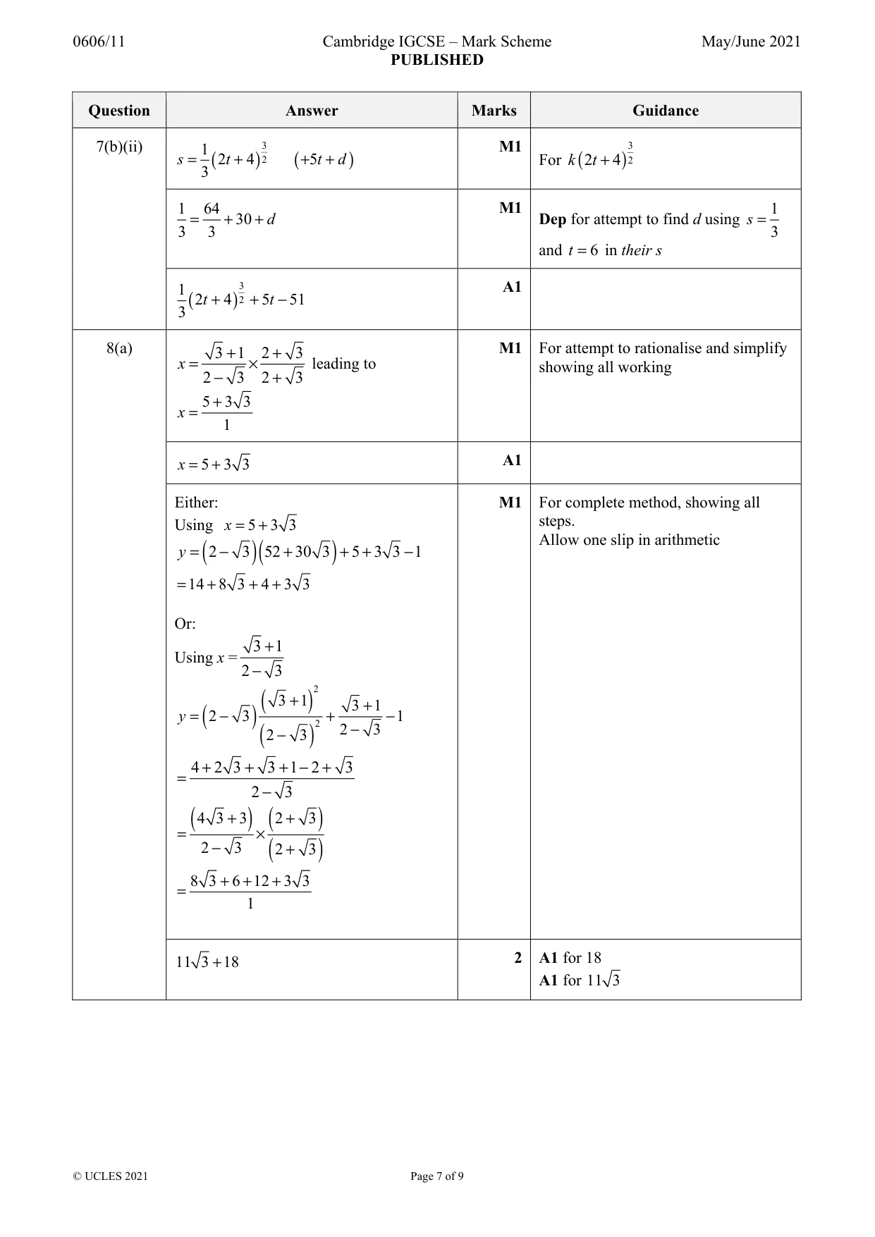 Mark scheme, page 7 of 9