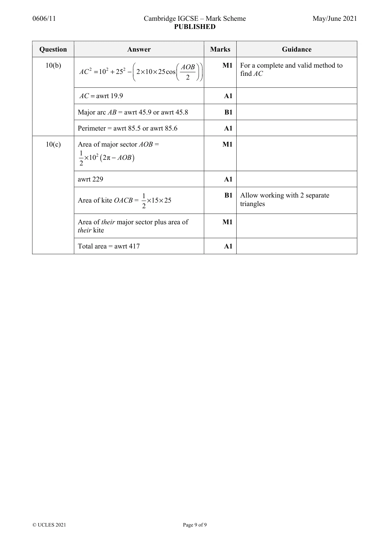 Mark scheme, page 9 of 9