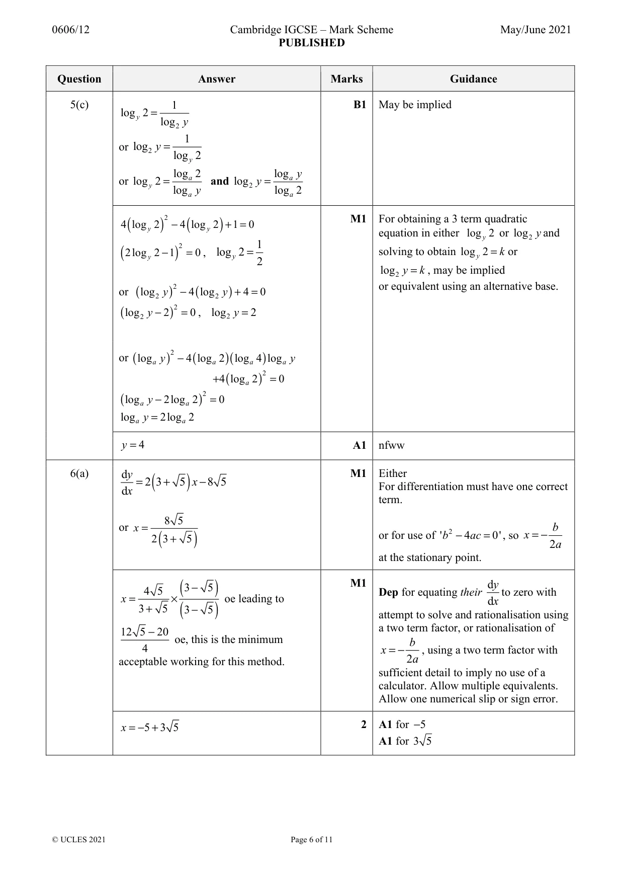 Mark scheme, page 6 of 11