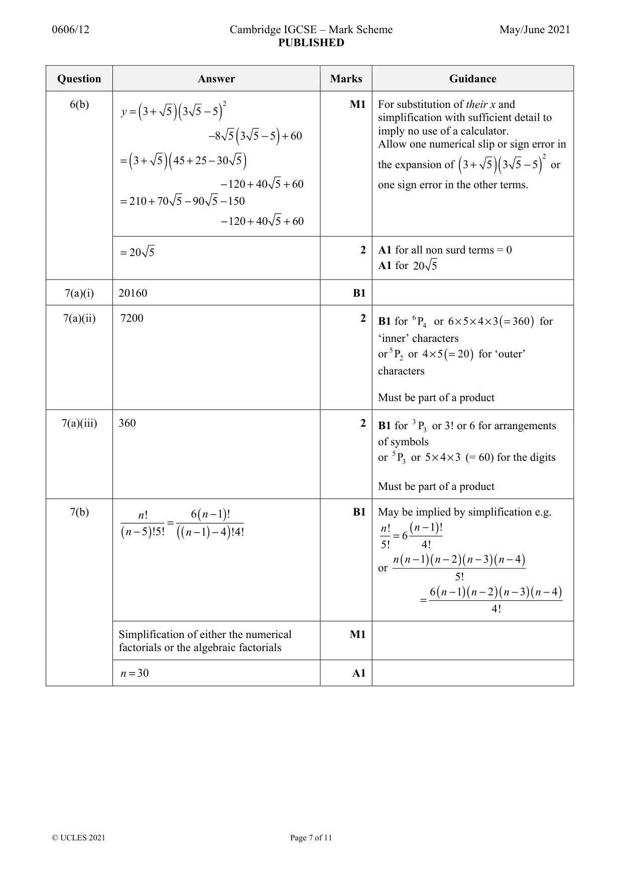 Mark scheme, page 7 of 11