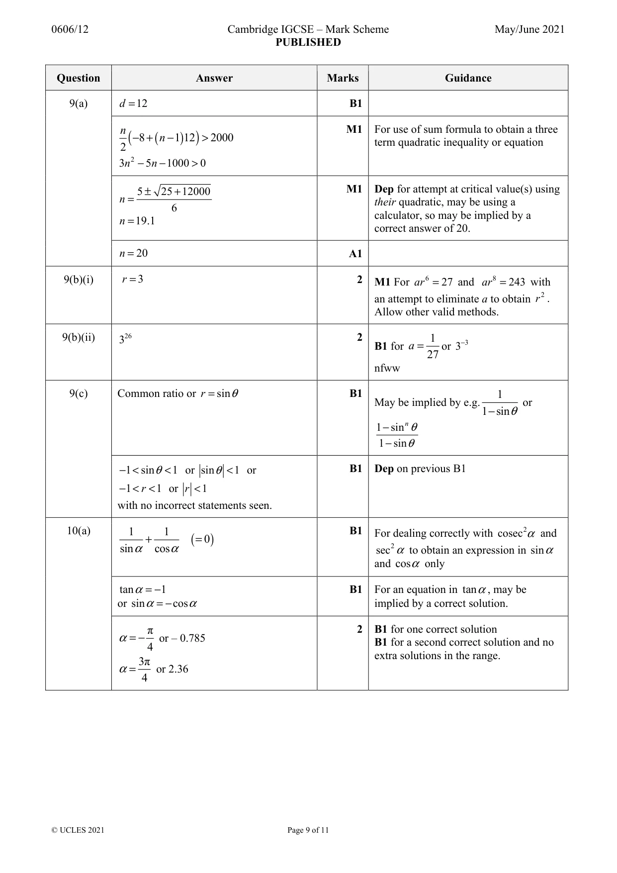 Mark scheme, page 9 of 11