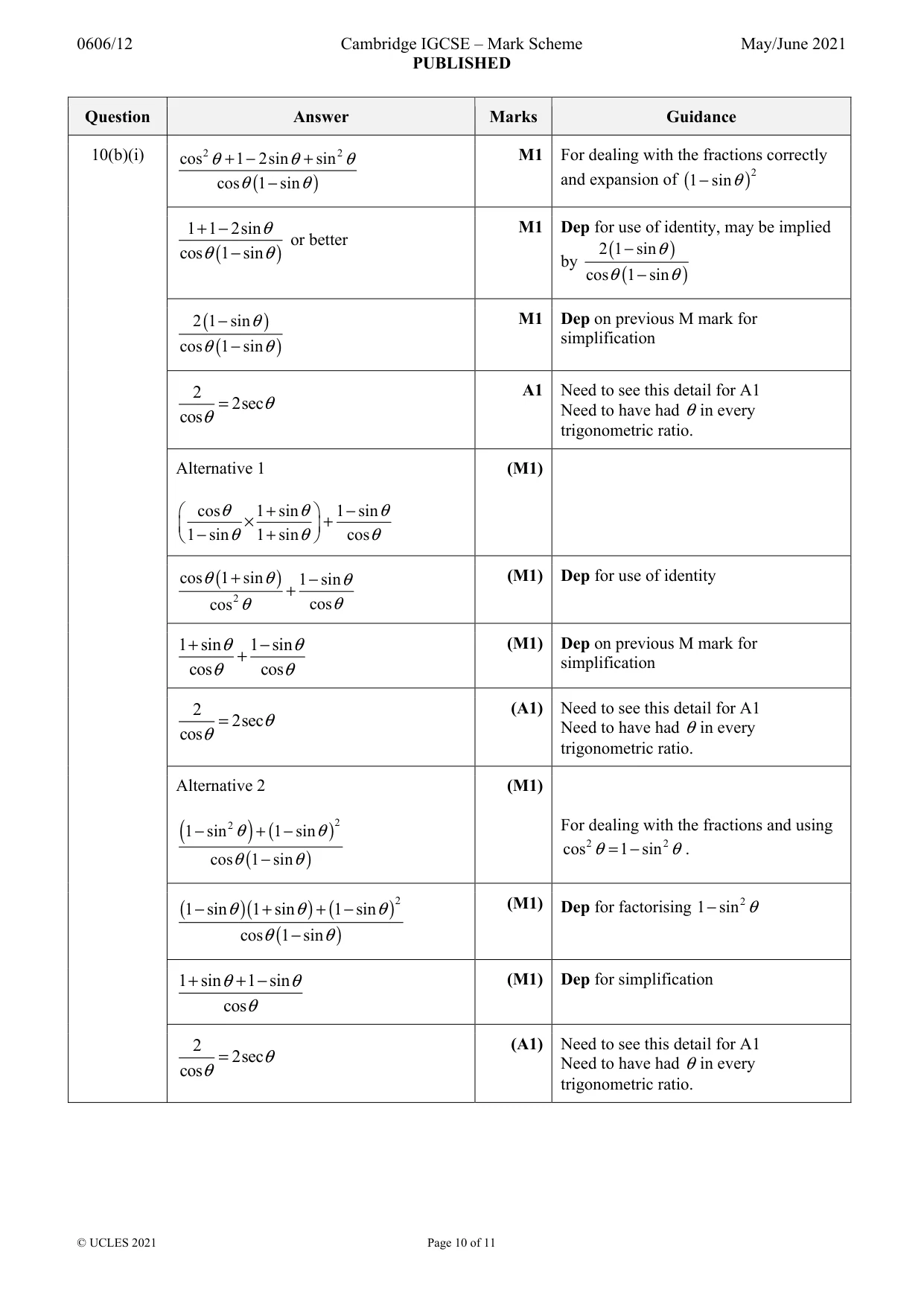 Mark scheme, page 10 of 11
