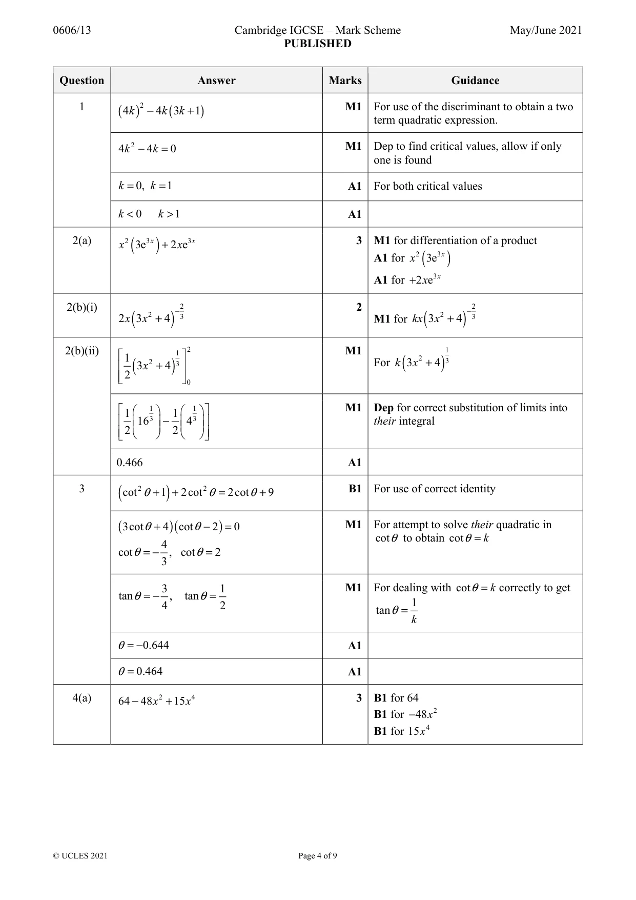 Mark scheme, page 4 of 9