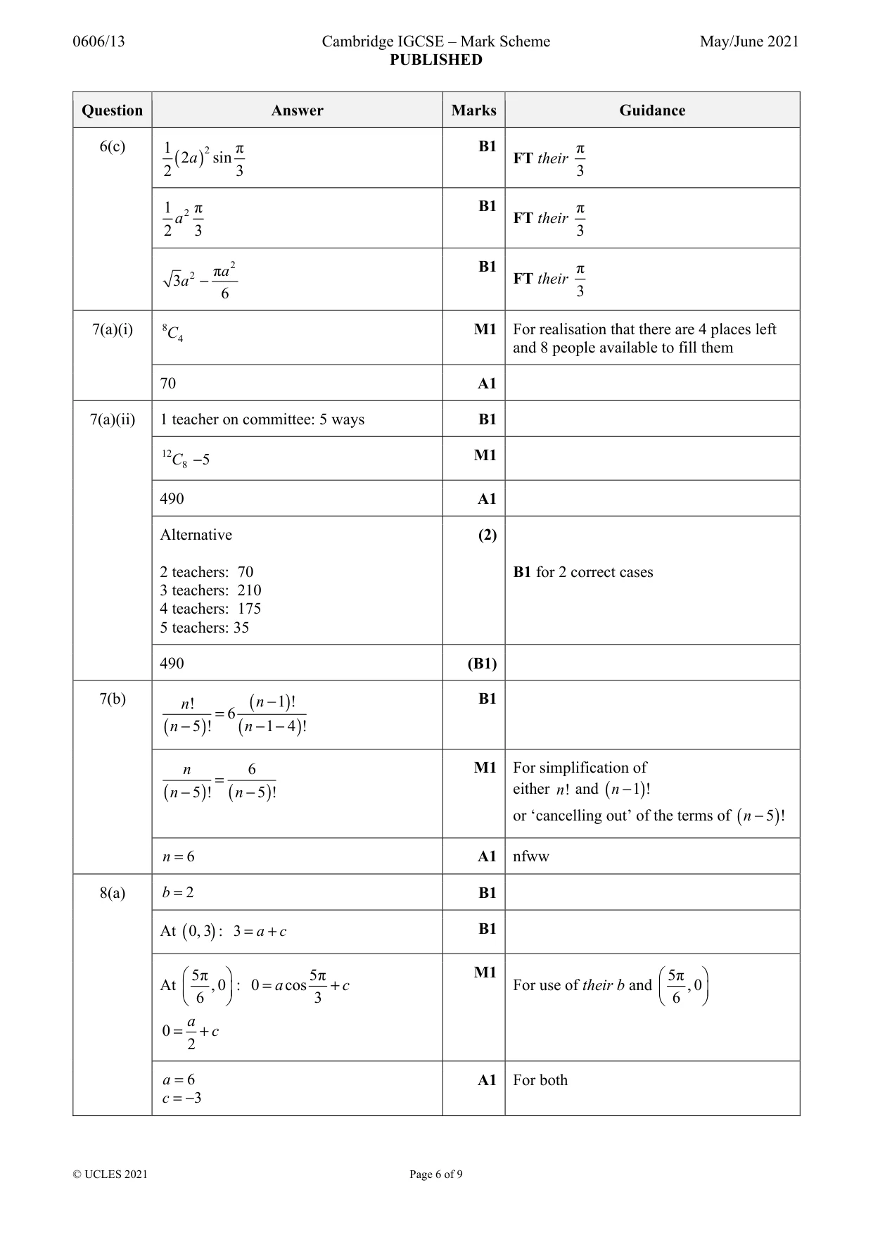 Mark scheme, page 6 of 9