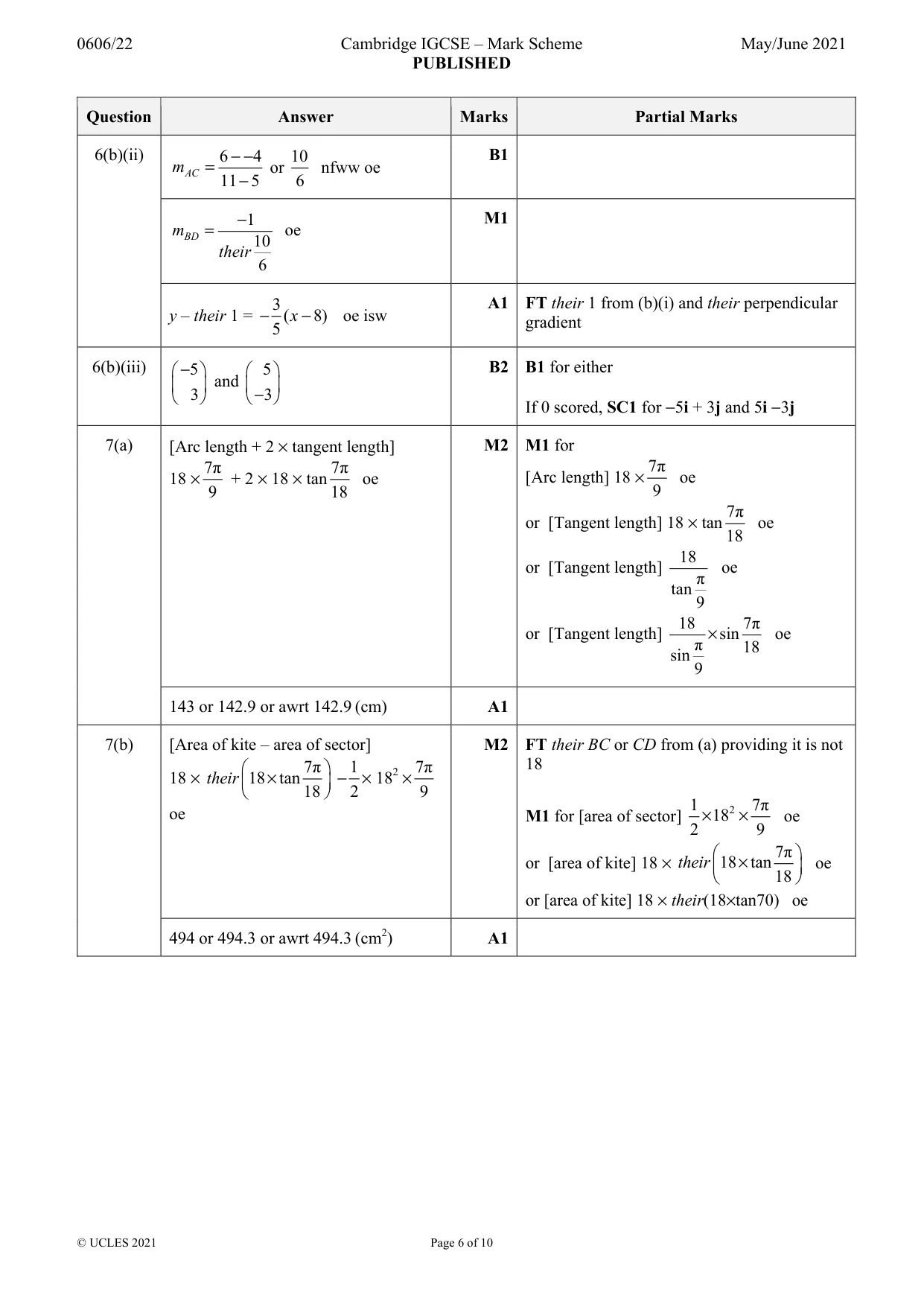 Mark scheme, page 6 of 10
