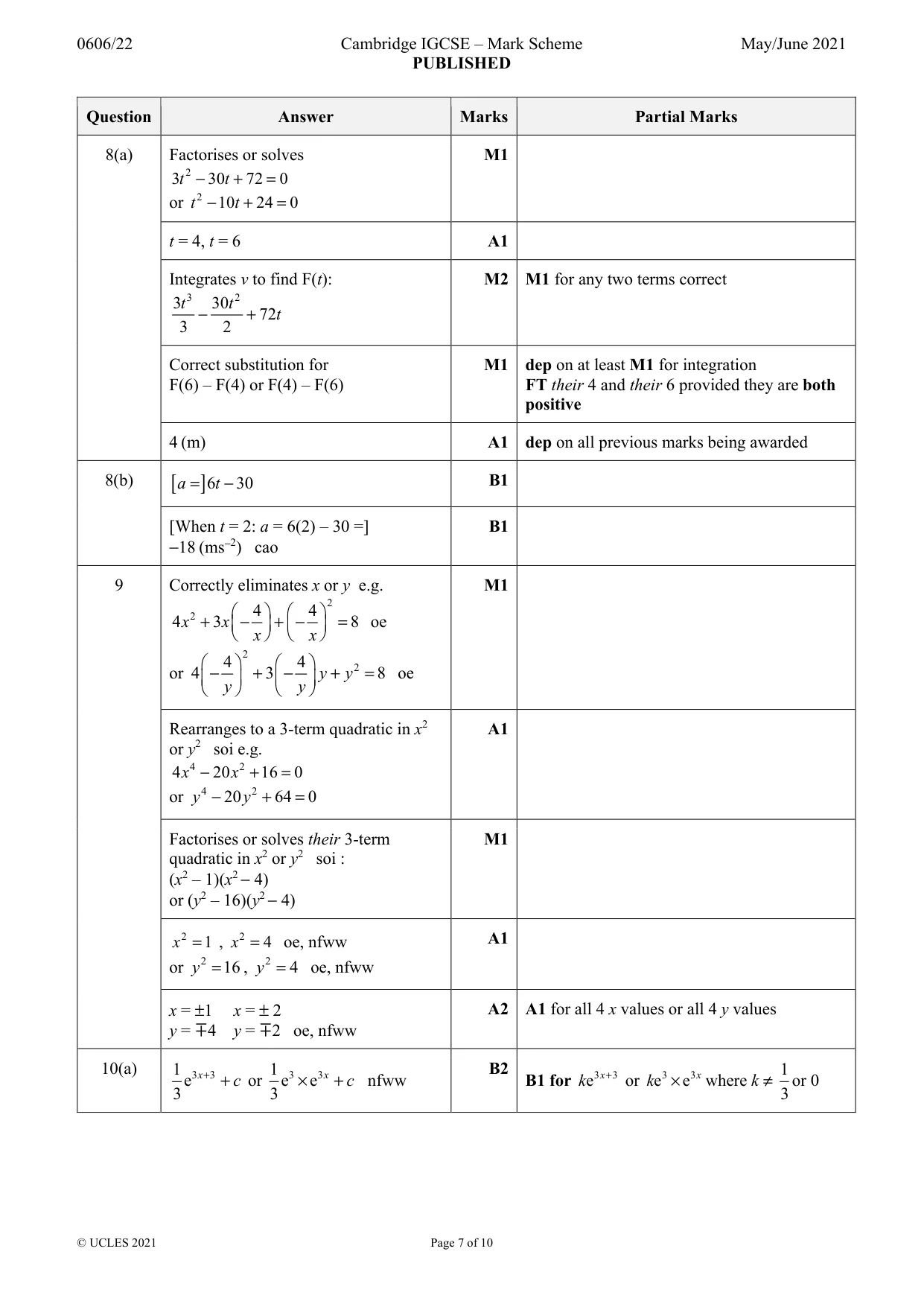 Mark scheme, page 7 of 10