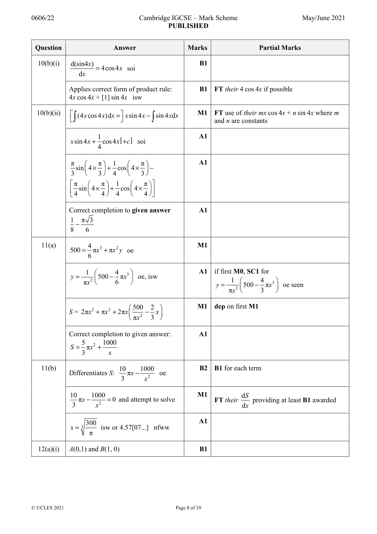 Mark scheme, page 8 of 10