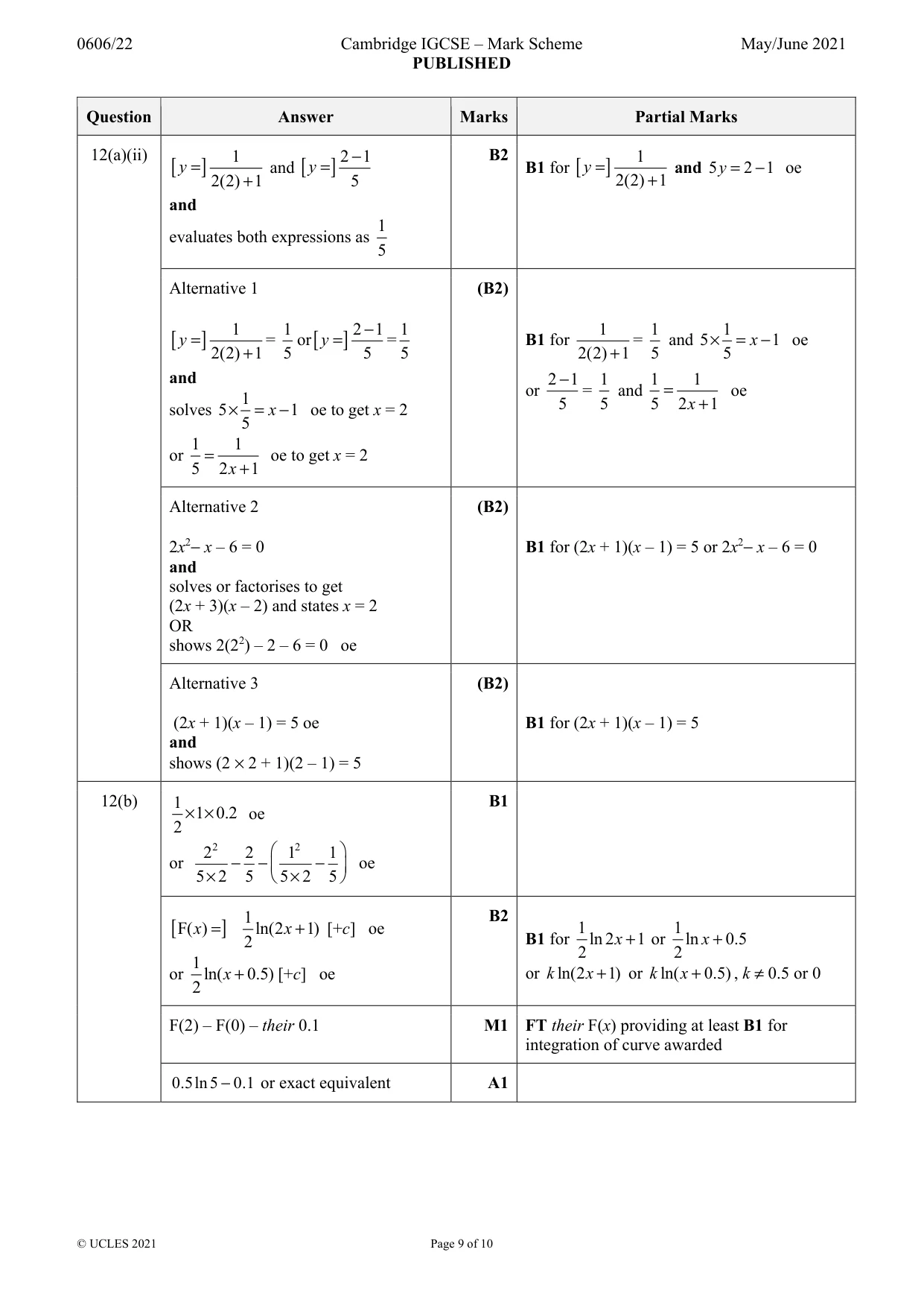 Mark scheme, page 9 of 10