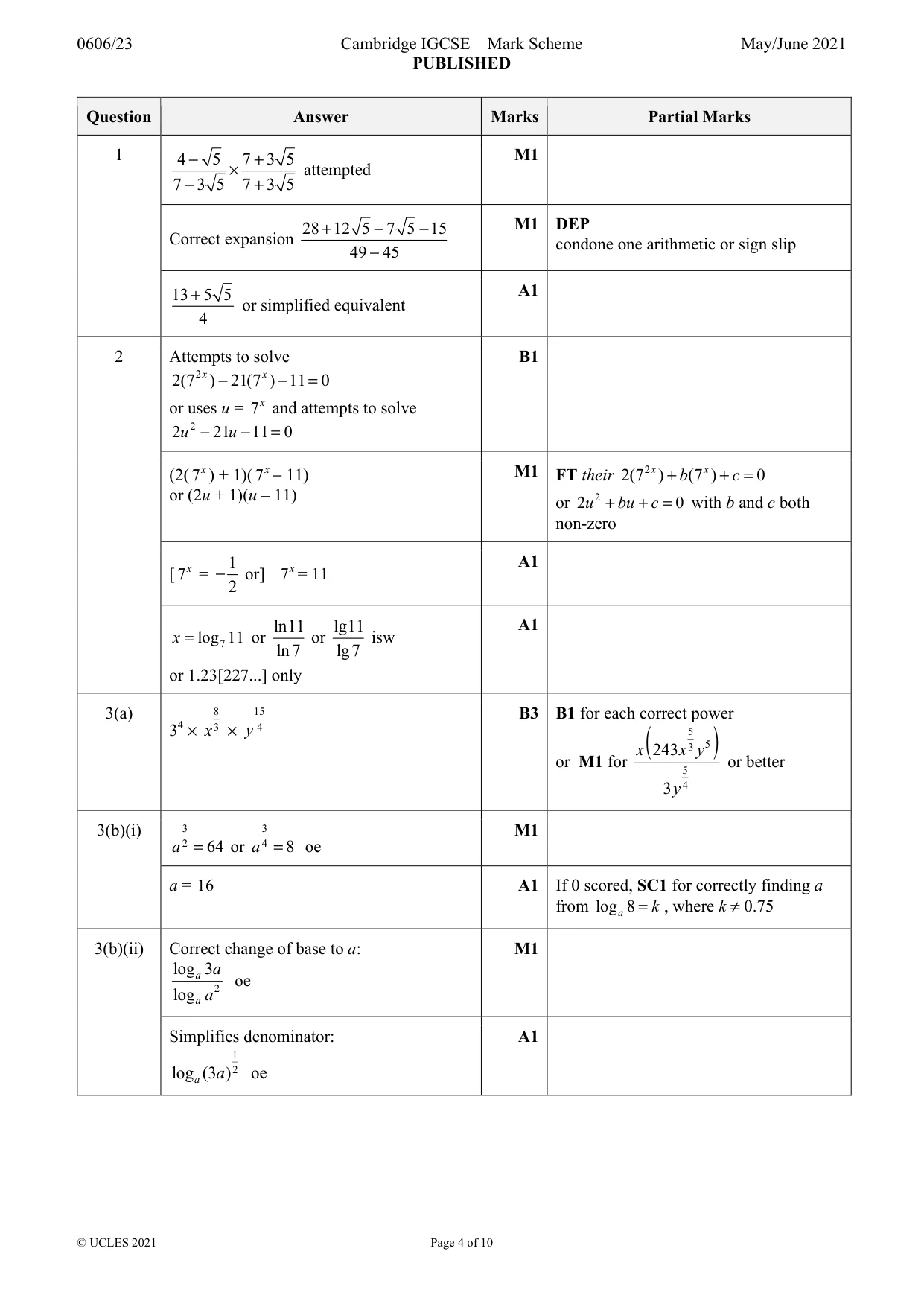 Mark scheme, page 4 of 10