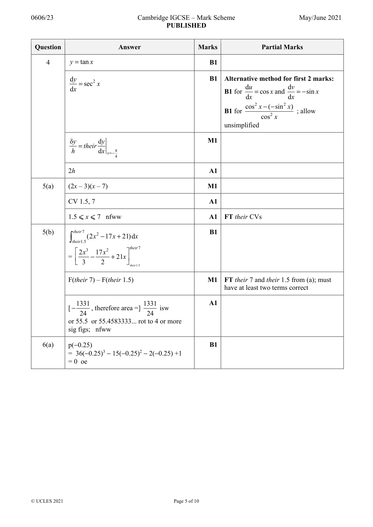 Mark scheme, page 5 of 10