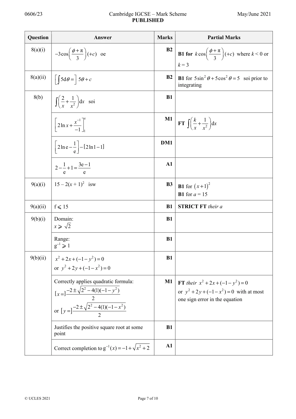 Mark scheme, page 7 of 10