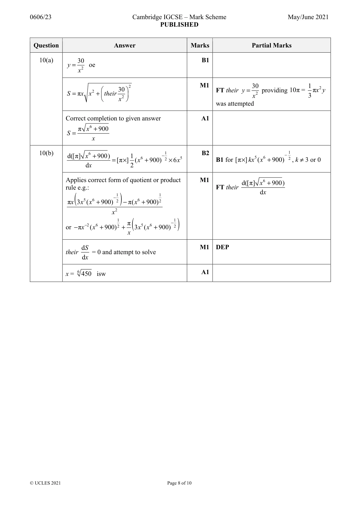 Mark scheme, page 8 of 10