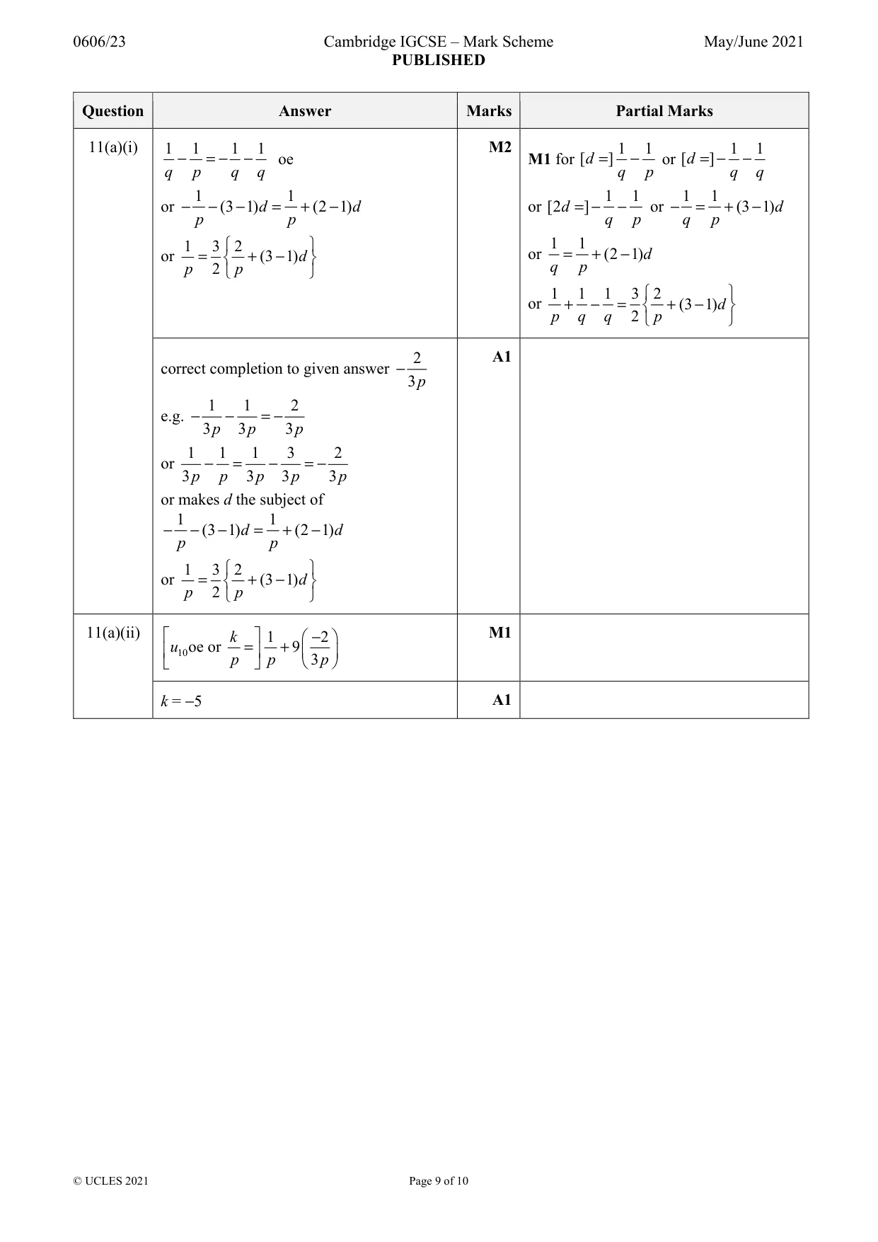Mark scheme, page 9 of 10