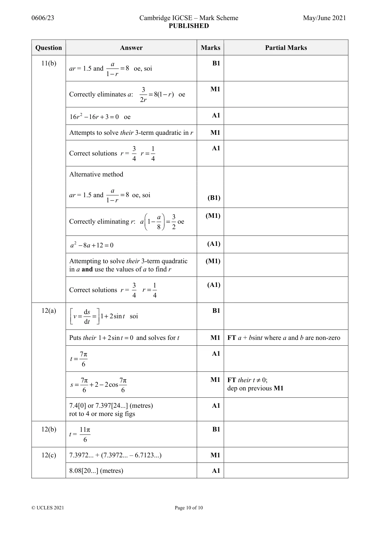 Mark scheme, page 10 of 10