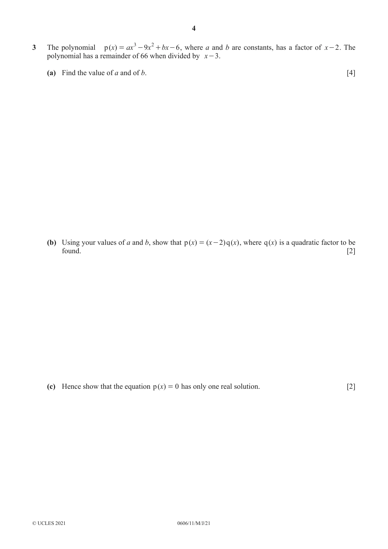 Cambridge IGCSE Mathematics - Additional 0606 2021 May/June Paper 1 · Variant 1 question paper, page 4 of 16