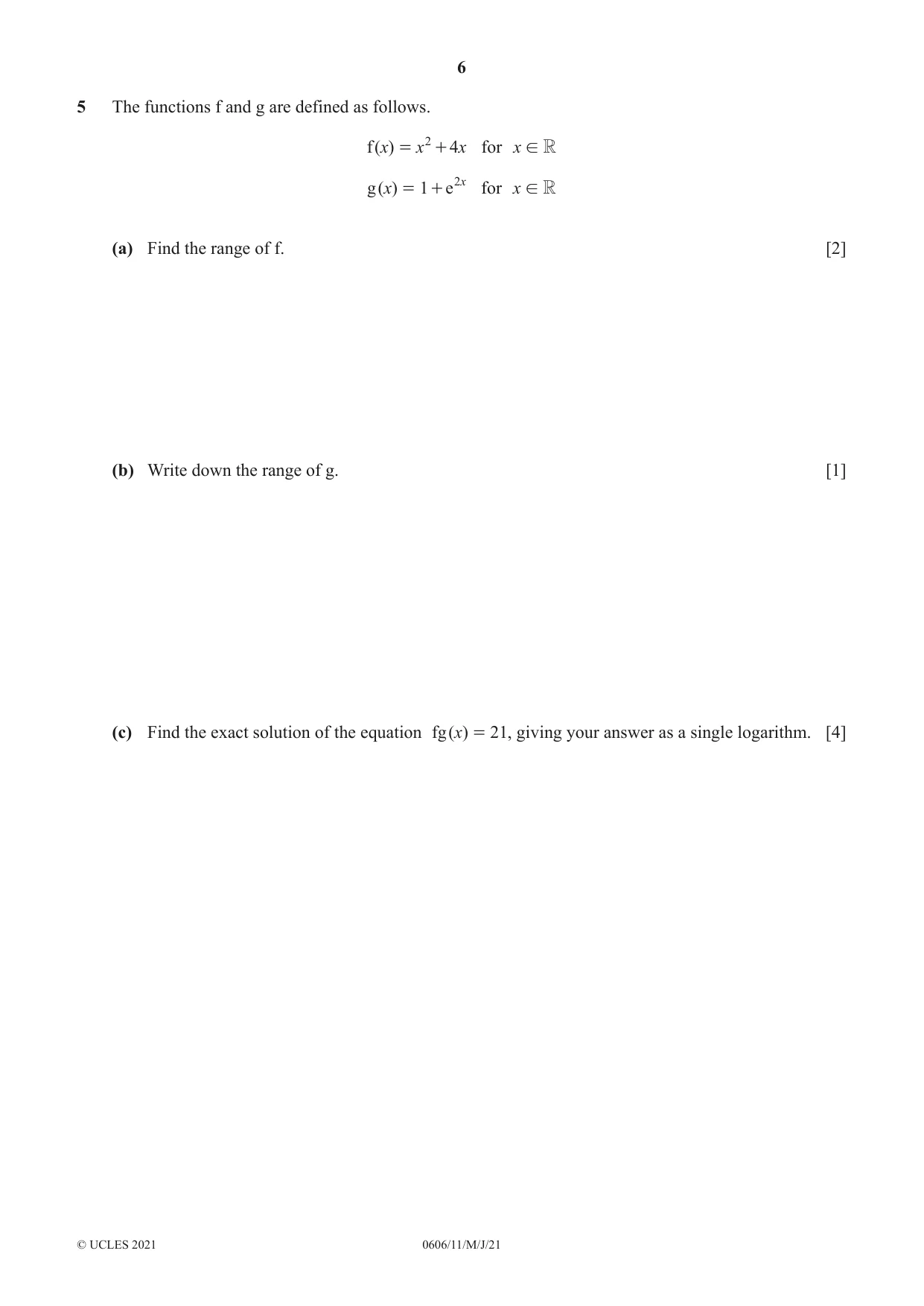 Cambridge IGCSE Mathematics - Additional 0606 2021 May/June Paper 1 · Variant 1 question paper, page 6 of 16