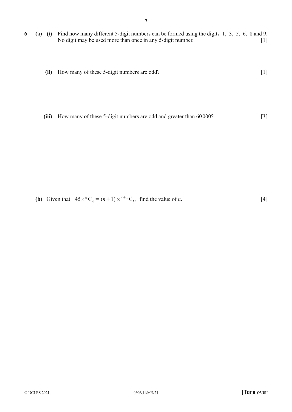Cambridge IGCSE Mathematics - Additional 0606 2021 May/June Paper 1 · Variant 1 question paper, page 7 of 16