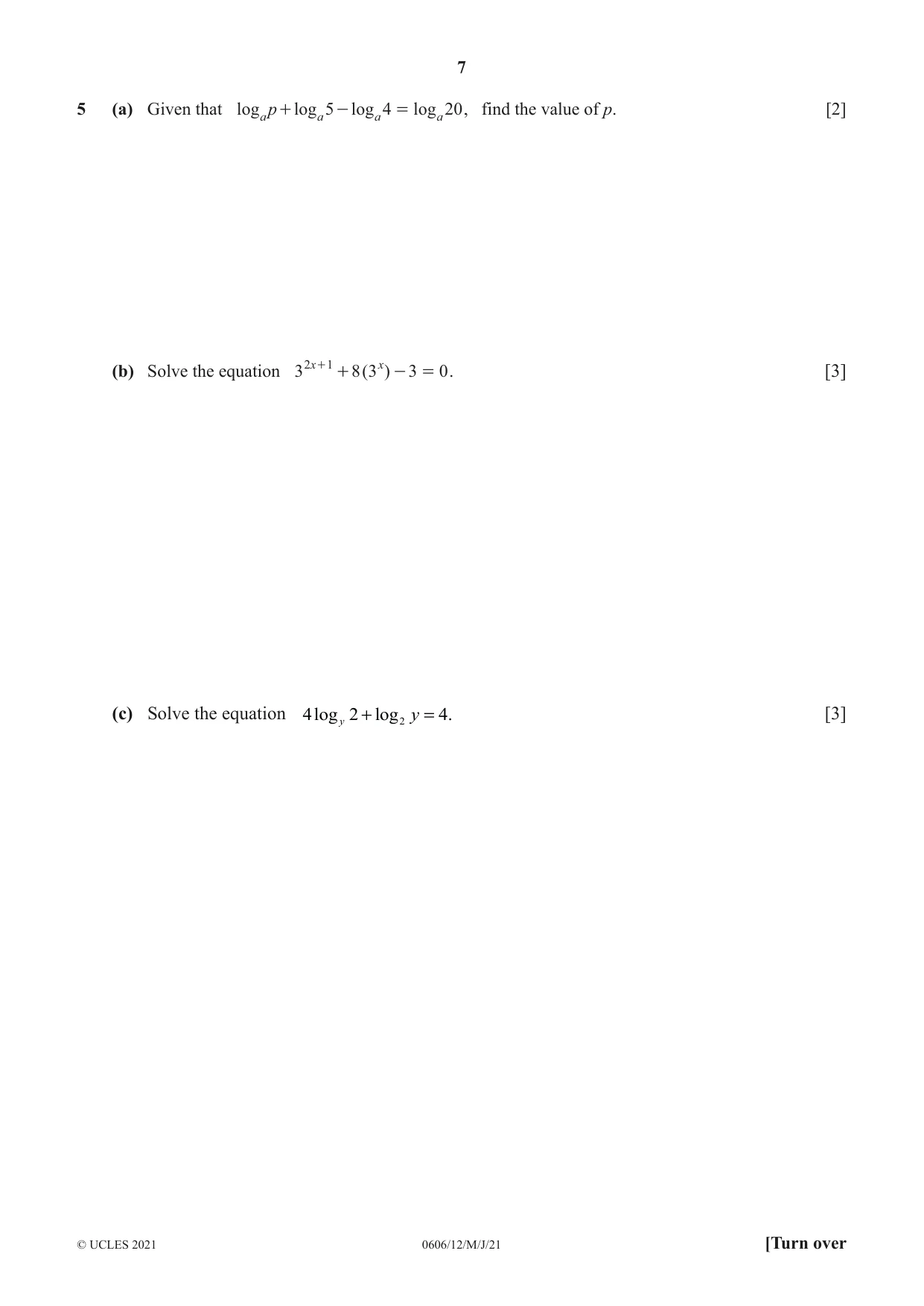 Cambridge IGCSE Mathematics - Additional 0606 2021 May/June Paper 1 · Variant 2 question paper, page 7 of 16