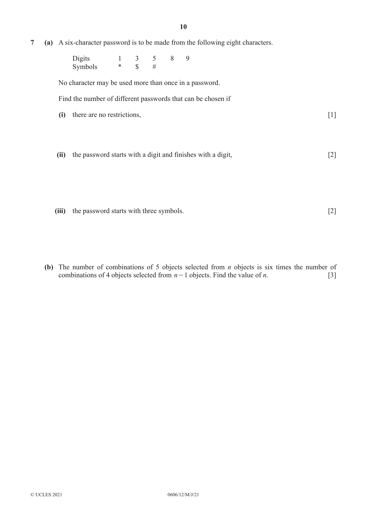 Cambridge IGCSE Mathematics - Additional 0606 2021 May/June Paper 1 · Variant 2 question paper, page 10 of 16