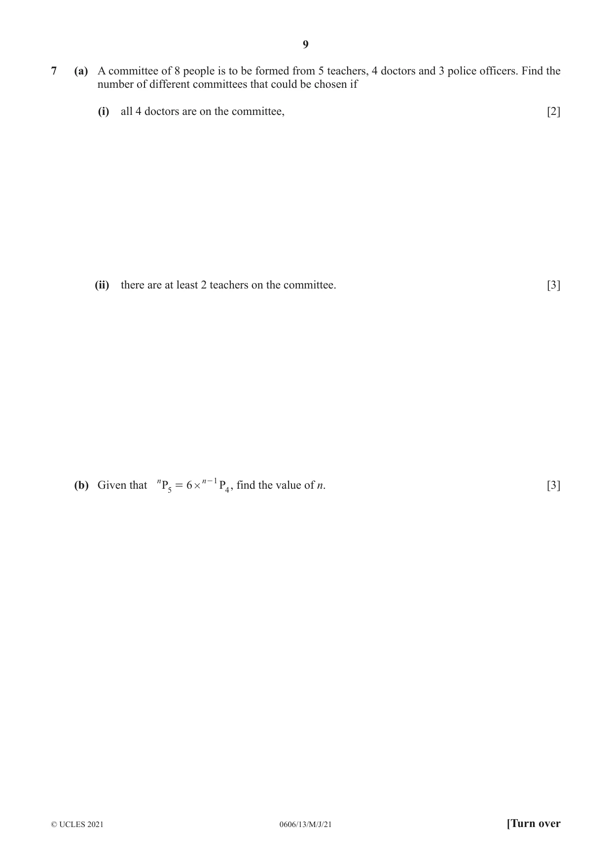 Cambridge IGCSE Mathematics - Additional 0606 2021 May/June Paper 1 · Variant 3 question paper, page 9 of 16