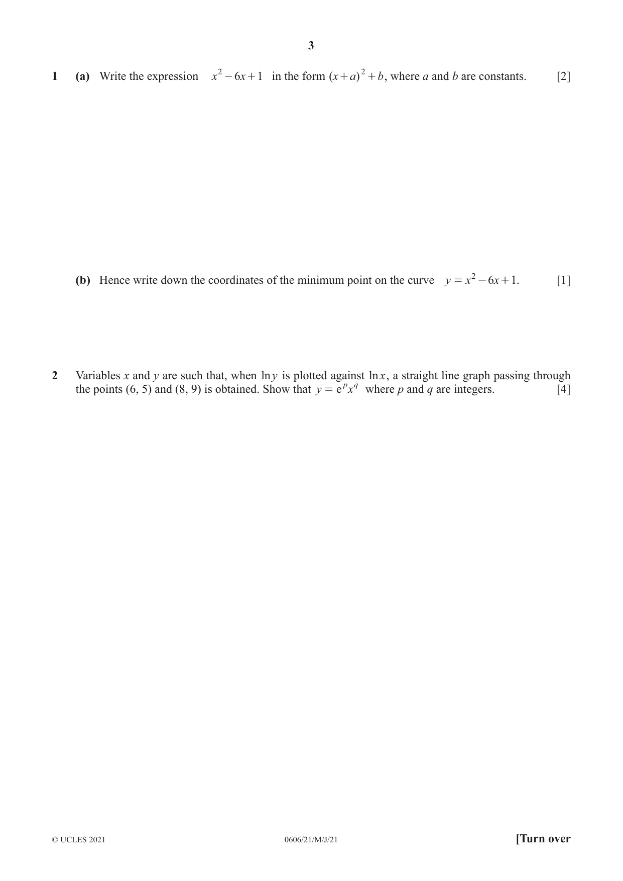 Cambridge IGCSE Mathematics - Additional 0606 2021 May/June Paper 2 · Variant 1 question paper, page 3 of 16